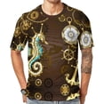 thumbnail image 1 of T Shirt For Men Golden Steampunk Wooden With Mechanical Seahorse Basic Summer Retro Tees Short Sleev, 1 of 6