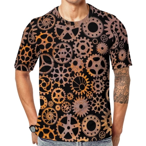 T Shirt For Men Golden Steampunk Wooden With Mechanical Seahorse Basic Summer Retro Tees Short Sleev
