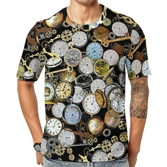 T Shirt For Men Golden Steampunk Wooden With Mechanical Seahorse Basic Summer Retro Tees Short Sleev