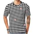thumbnail image 1 of T Shirt For Men Green Black Houndstooth Small Pattern Trendy Cool Short-Sleeve Graphic Tops Dropship, 1 of 7