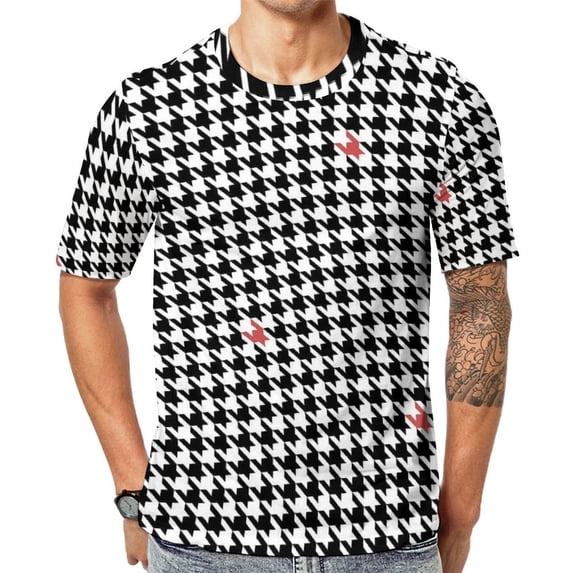 T Shirt For Men Green Black Houndstooth Small Pattern Trendy Cool Short-Sleeve Graphic Tops Dropship