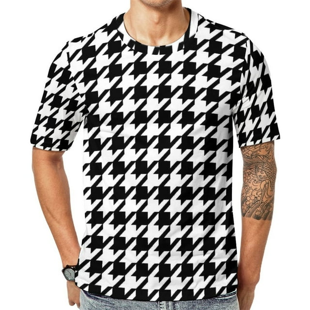 T Shirt For Men Green Black Houndstooth Small Pattern Trendy Cool Short-Sleeve Graphic Tops Dropship