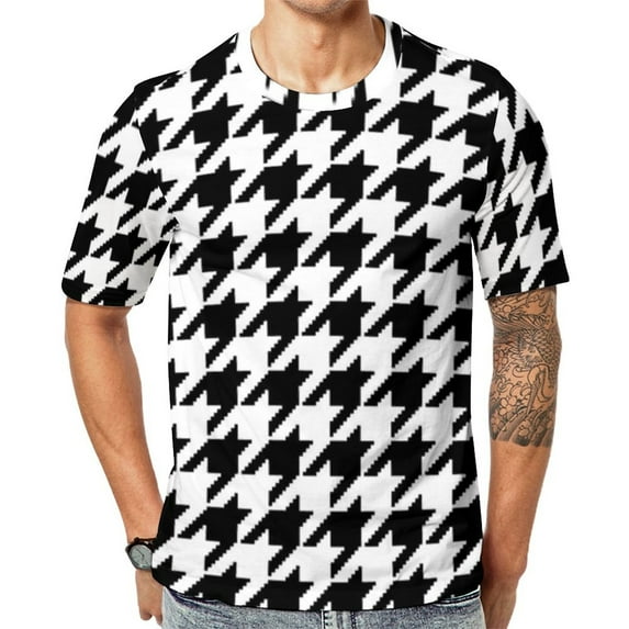 T Shirt For Men Green Black Houndstooth Small Pattern Trendy Cool Short-Sleeve Graphic Tops Dropship