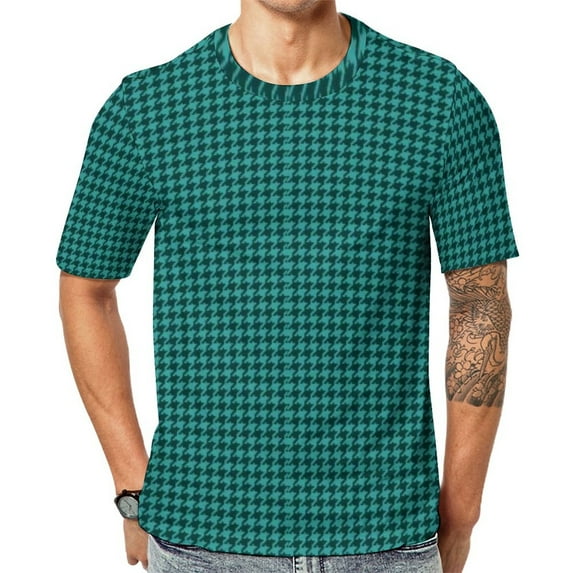 T Shirt For Men Green Black Houndstooth Small Pattern Trendy Cool Short-Sleeve Graphic Tops Dropship