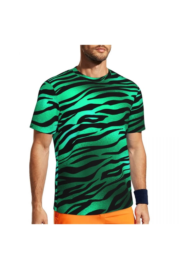 T Shirt For Men Green Tiger Print Running Beach Funny Animal Retro T-Shirts Novelty Tshirt For Men C