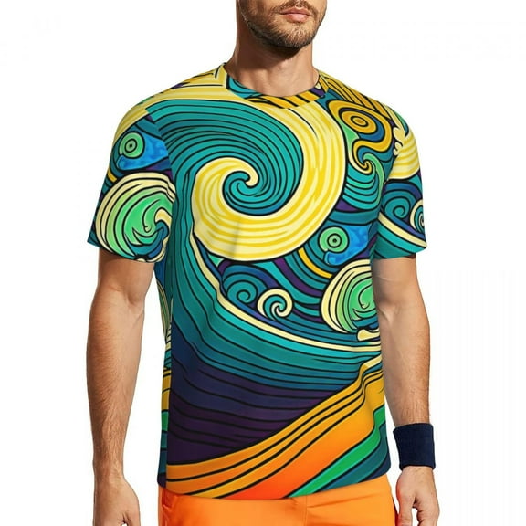 T Shirt For Men Green Wave Running T-Shirt Summer Abstract Print Streetwear Trending Tee Shirt For C