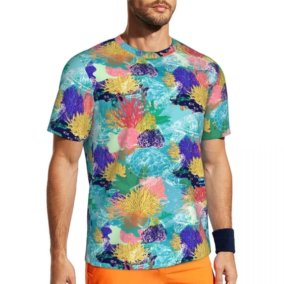 T Shirt For Men Gym For Couple Cute Turtles Fashion Colorful Coral Reefs Summer Tees O Neck Classic