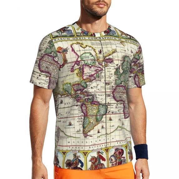 T Shirt For Men Gym For Man Earth Map Fashion Vintage 1652 World Map Summer Tees O Neck Funny Graphi