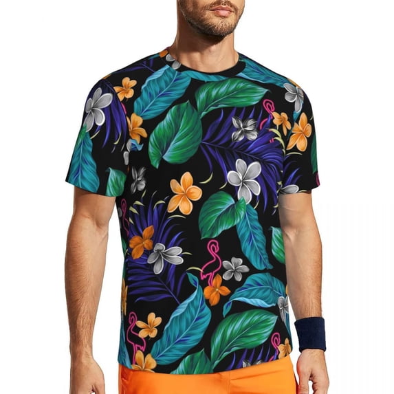 T Shirt For Men Gym For Mens Tropical Floral Print T-Shirts Fashion Color Hibiscus Beach Tees O Neck