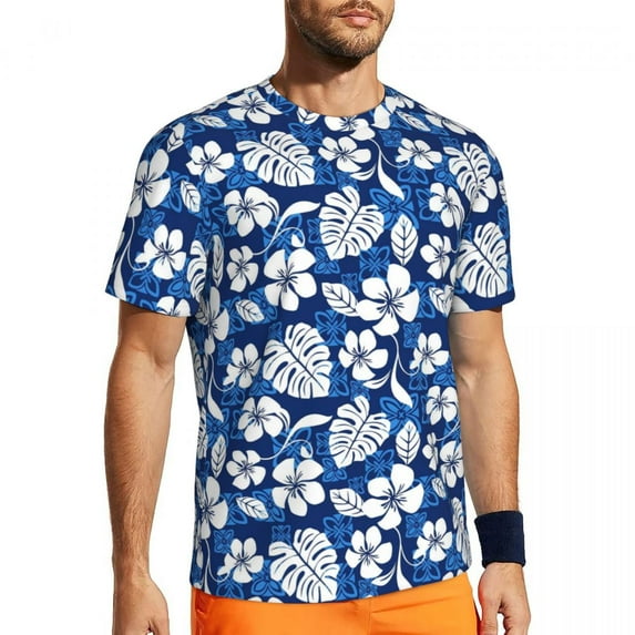 T Shirt For Men Gym For Mens Tropical Floral Print T-Shirts Fashion Color Hibiscus Beach Tees O Neck