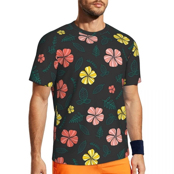 T Shirt For Men Gym For Mens Tropical Floral Print T-Shirts Fashion Color Hibiscus Beach Tees O Neck