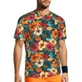 thumbnail image 1 of T Shirt For Men Gym For Mens Tropical Floral Print T-Shirts Fashion Color Hibiscus Beach Tees O Neck, 1 of 6