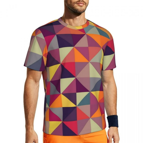 T Shirt For Men Gym Geo Print Novelty Colorful Checkered Summer Tees O Neck Streetwear Printed Cloth