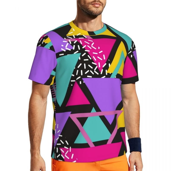 T Shirt For Men Gym Geo Print Novelty Colorful Checkered Summer Tees O Neck Streetwear Printed Cloth