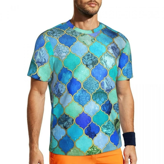 T Shirt For Men Gym Geo Print Novelty Colorful Checkered Summer Tees O Neck Streetwear Printed Cloth