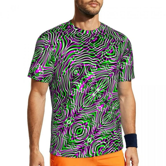 T Shirt For Men Gym Geo Print Novelty Colorful Checkered Summer Tees O Neck Streetwear Printed Cloth