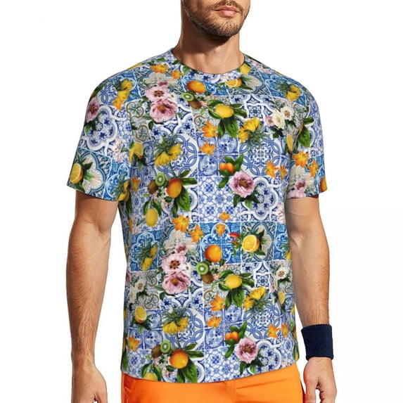 T Shirt For Men Gym Lemon Tree Hippie Floral And Leaf Print Summer Tee Shirt O Neck Streetwear Tops