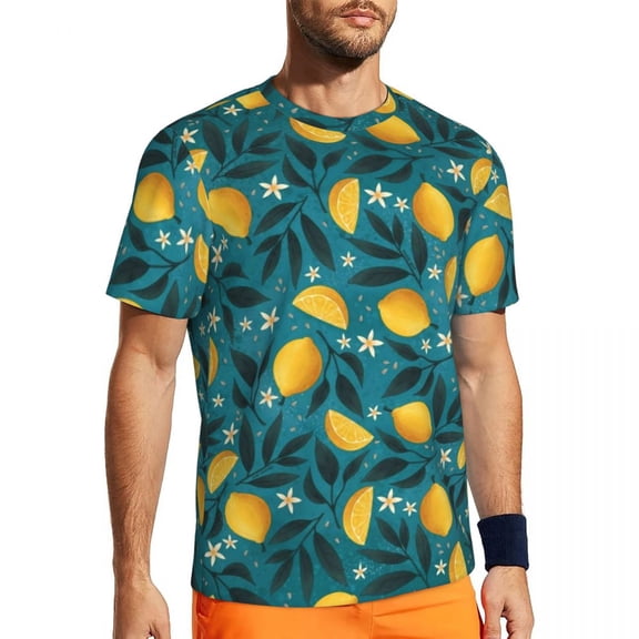 T Shirt For Men Gym Lemon Tree Hippie Floral And Leaf Print Summer Tee Shirt O Neck Streetwear Tops