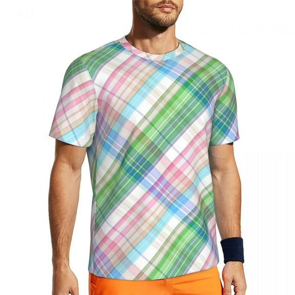 T Shirt For Men Gym Mondrian Line T-Shirts Trendy Cool Colorful Plaid Summer Tees O Neck Retro Graph