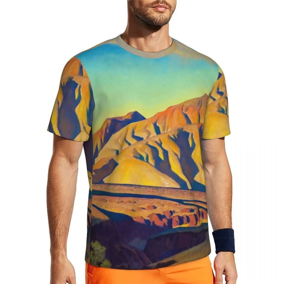 T Shirt For Men Gym Mountain Print T-Shirts Trendy Cool Nicholas Roerich Beach Tee Shirt O Neck Aest