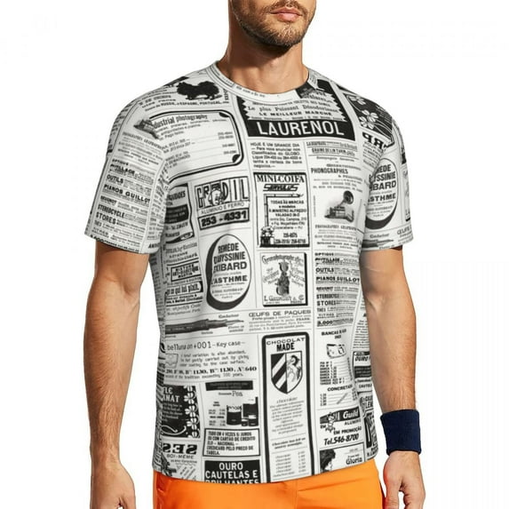 T Shirt For Men Gym Newspaper Artwork T-Shirts Hippie Vintage Black White Summer Tee Shirt O Neck Aw