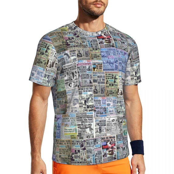 T Shirt For Men Gym Newspaper Artwork T-Shirts Hippie Vintage Black White Summer Tee Shirt O Neck Aw