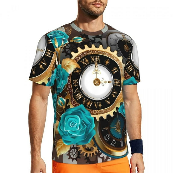 T Shirt For Men Gym Steampunk Gear Art T-Shirts Harajuku Golden Cogwheel Summer Tees Streetwear Grap