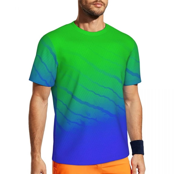 T Shirt For Men Gym T-Shirt For Men Two Tone Hip Hop Green Orange Striped Beach Tees O Neck Streetwe