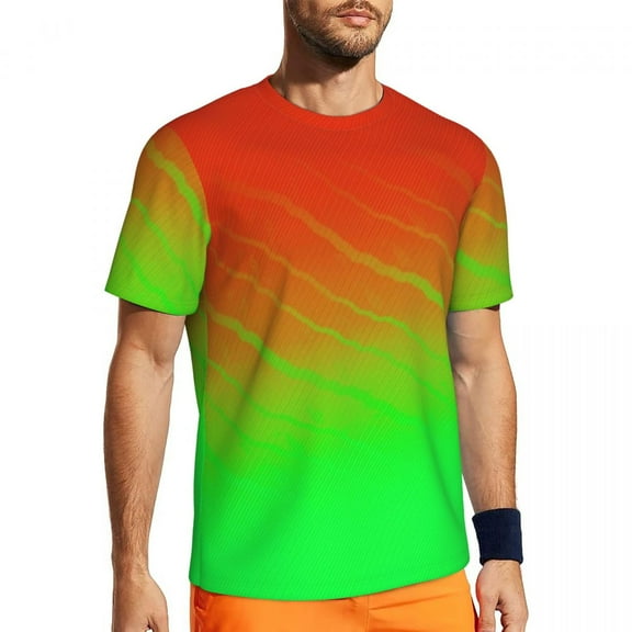 T Shirt For Men Gym T-Shirt For Men Two Tone Hip Hop Green Orange Striped Beach Tees O Neck Streetwe