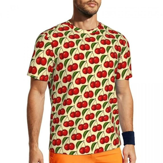 T Shirt For Men Gym T-Shirt For Men Watercolor Fruit Print Fashion Pretty Red Cherry Summer Tee Shir
