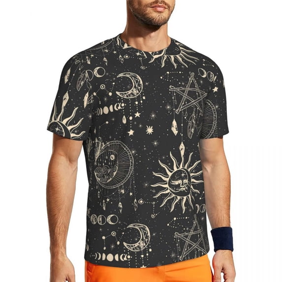 T Shirt For Men Gym Vintage Symbol Trendy Cool Black And Gold Sun Beach Tees O Neck Streetwear Tops