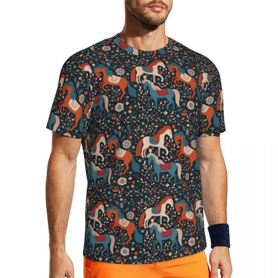 T Shirt For Men Gym Winter Blue Nordic T-Shirts Trendy Cool Retro Print Summer Tee Shirt O Neck Fun