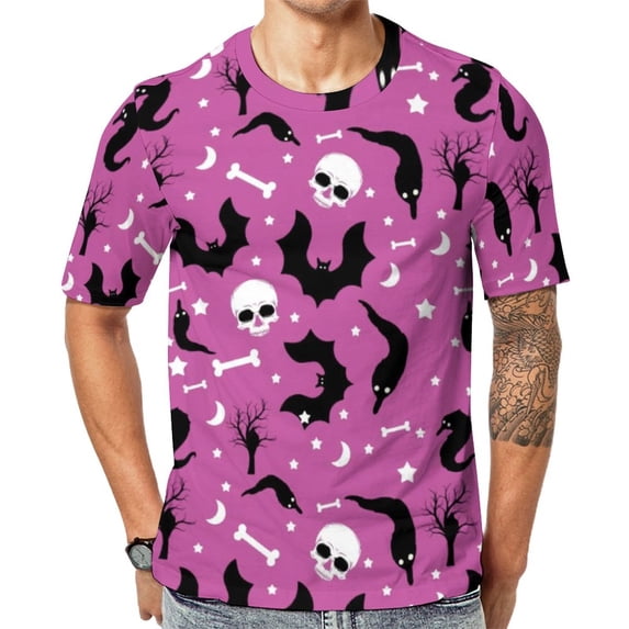 T Shirt For Men Halloween Orange Black Bats Novelty T-Shirts Short Sleeve Graphic Tops Hot Summer Ka