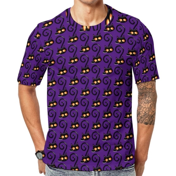 T Shirt For Men Halloween Orange Black Bats Novelty T-Shirts Short Sleeve Graphic Tops Hot Summer Ka