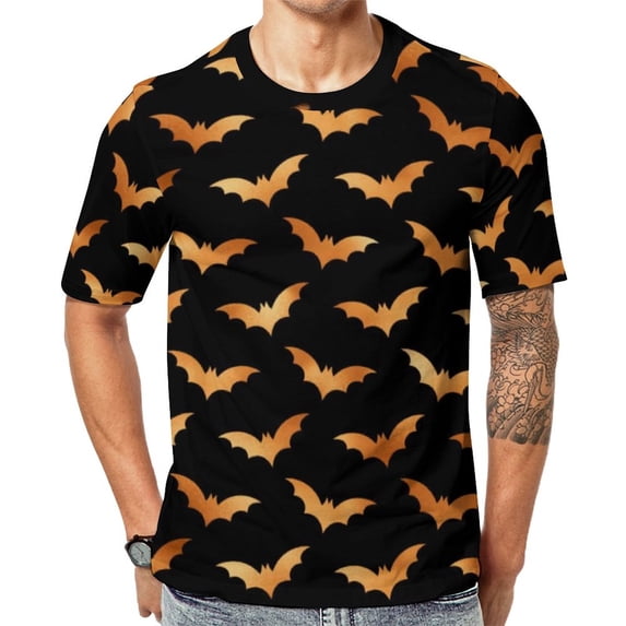 T Shirt For Men Halloween Orange Black Bats Novelty T-Shirts Short Sleeve Graphic Tops Hot Summer Ka