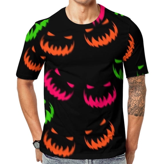 T Shirt For Men Halloween Orange Black Bats Novelty T-Shirts Short Sleeve Graphic Tops Hot Summer Ka