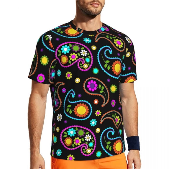 T Shirt For Men Hippie Retro 60s Bohemian Circles Trendy Cool Running Short Sleeves Breathable Tshir