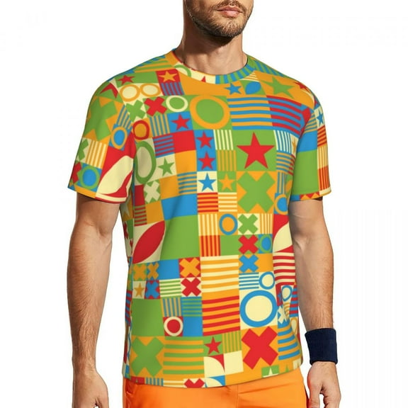 T Shirt For Men Hippie Retro 60s Bohemian Circles Trendy Cool Running Short Sleeves Breathable Tshir