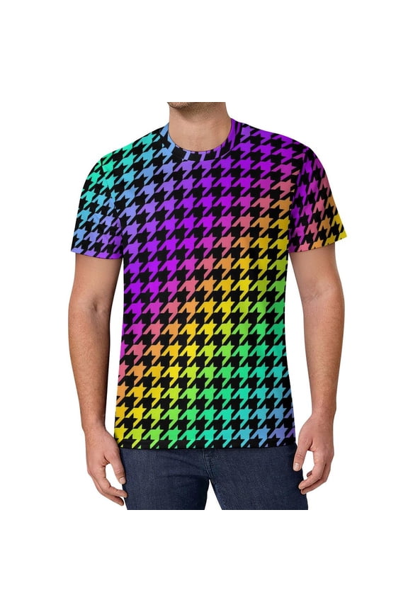 T Shirt For Men Houndstooth T-Shirt Black And Green Hippie Short Sleeve Pattern Tshirt Cheap Origina