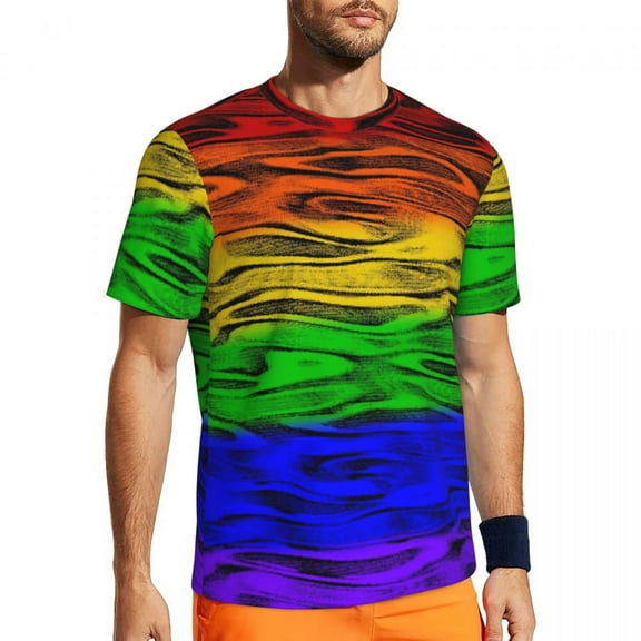 T Shirt For Men Leopard Rainbow Man Funny Aesthetic Print Basic Sports Breathable Summer Tee Shirt C