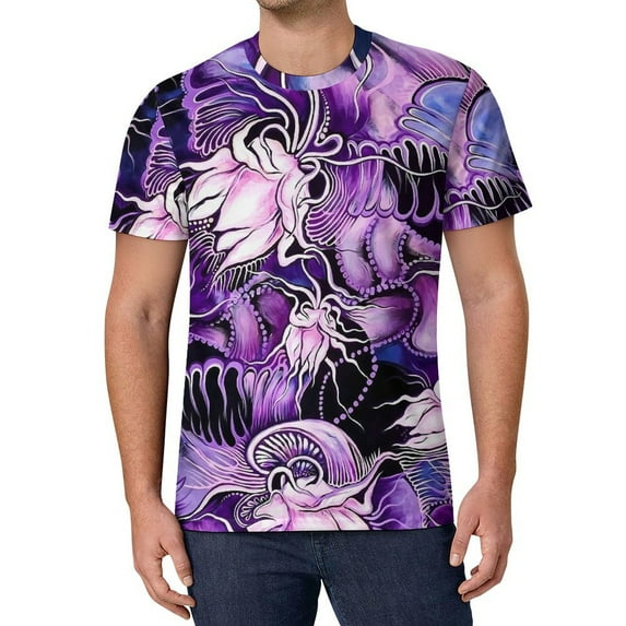 T Shirt For Men Lily Floral Print Colorful Flower Retro T-Shirts Male Fun Tshirt Original Short Slee