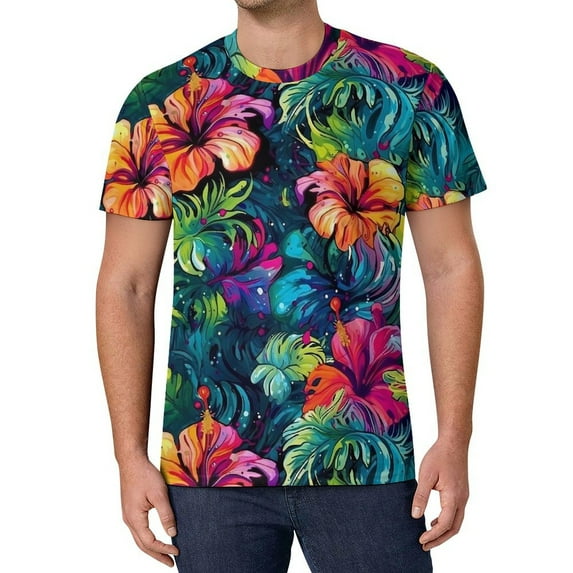 T Shirt For Men Lily Floral Print Colorful Flower Retro T-Shirts Male Fun Tshirt Original Short Slee