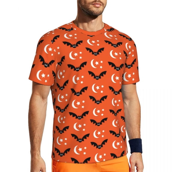T Shirt For Men Magical Halloween Night Sports Beach Black Bats Print Street Style T-Shirts Hip Hop
