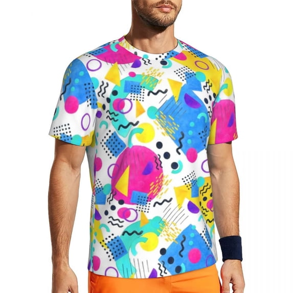 T Shirt For Men Memphis Style T-Shirt Couple Geometric Shape Vintage Gym Quick-drying Summer Fashion