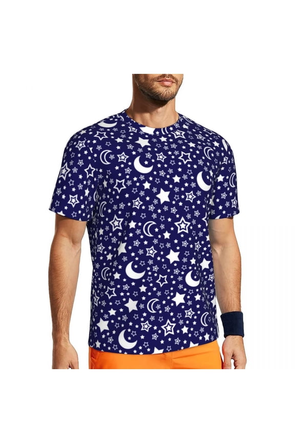 T Shirt For Men Moon And Stars Gym T-Shirt Summer Galaxy Print Classic Harajuku Tee Shirt For Man Gr
