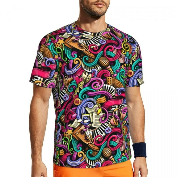 T Shirt For Men Music Notes White Gym Monochrome Hippie T-Shirts Men Retro Tshirt Beach Short Sleeve