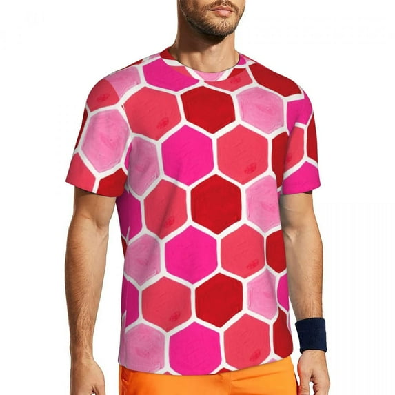 T Shirt For Men Nature Geometric T-Shirt Men Honeycomb Print Basic Gym T-Shirts Quick Dry Summer Har