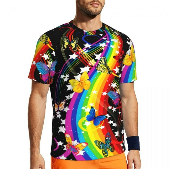 T Shirt For Men Neon Rainbow Sportswear Summer Pride Colorful Pattern Street Style Fashion Tee Shirt