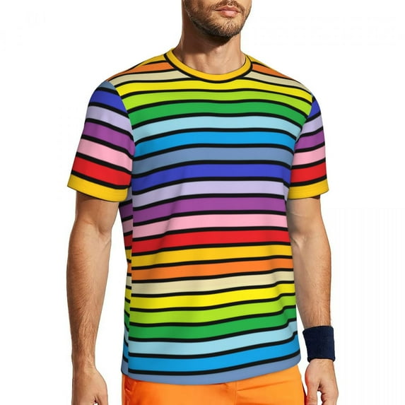 T Shirt For Men Neon Rainbow Sportswear Summer Pride Colorful Pattern Street Style Fashion Tee Shirt