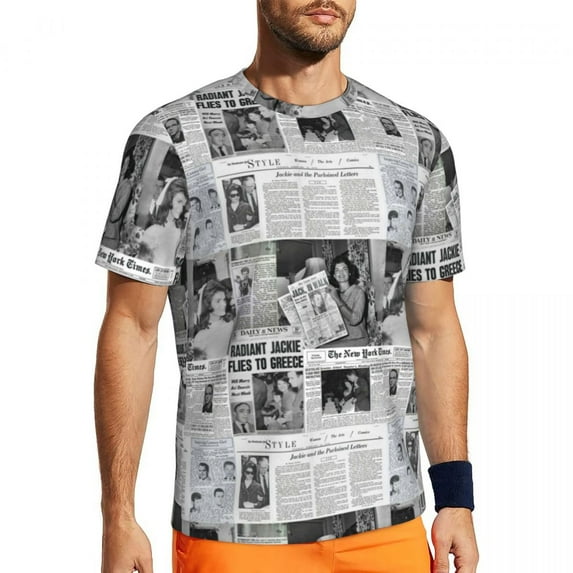 T Shirt For Men Newspaper Collage Man Vintage Aesthetic Streetwear Sports Breathable Summer Fashion